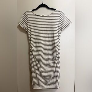 PinkBlush Ivory Grey Striped Ruched Maternity Dress Short Sleeve Size S